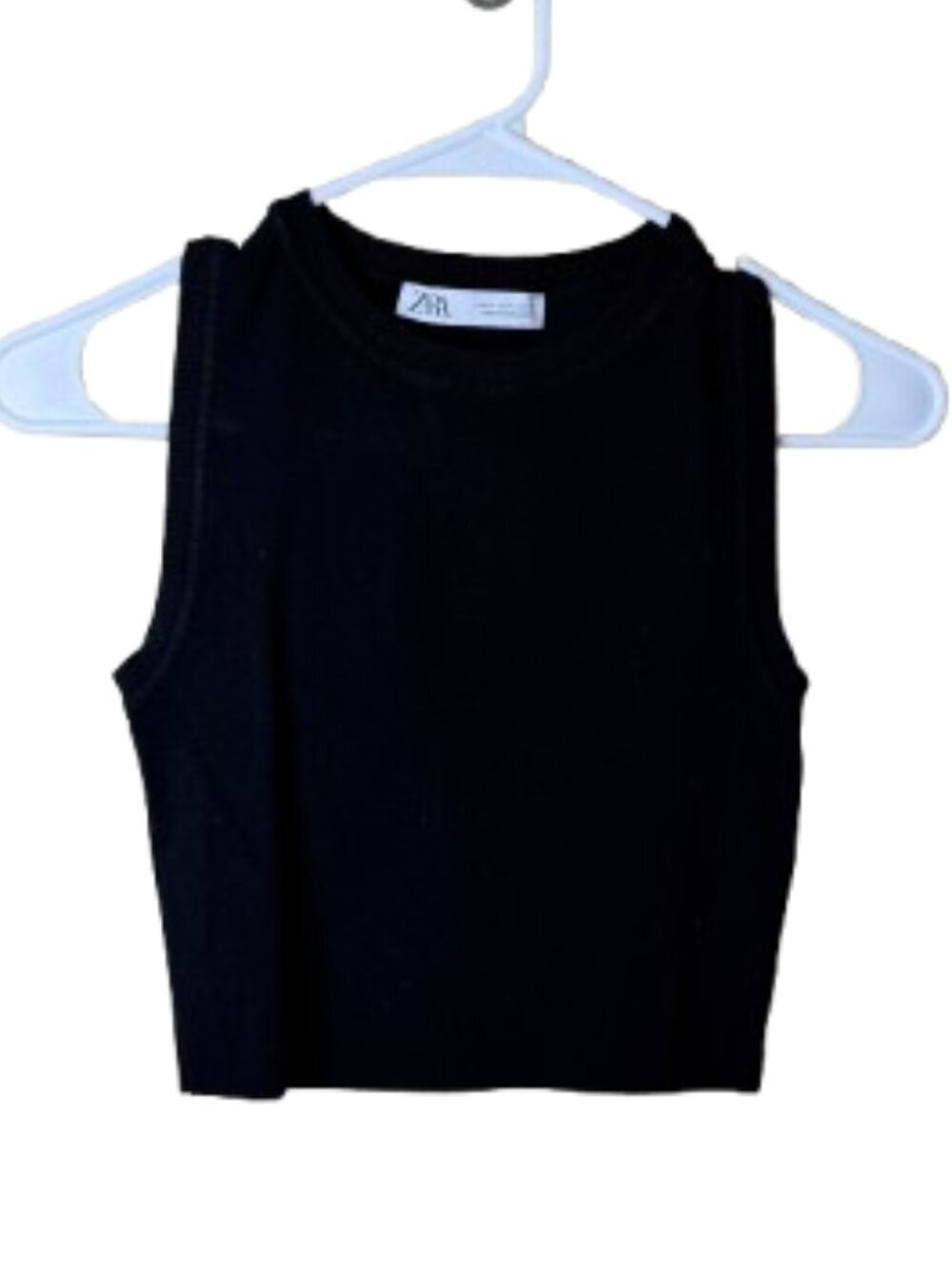 ZARA Ribbed Knit High Neck Sleeveless Sweater Tank Top Size Medium Black